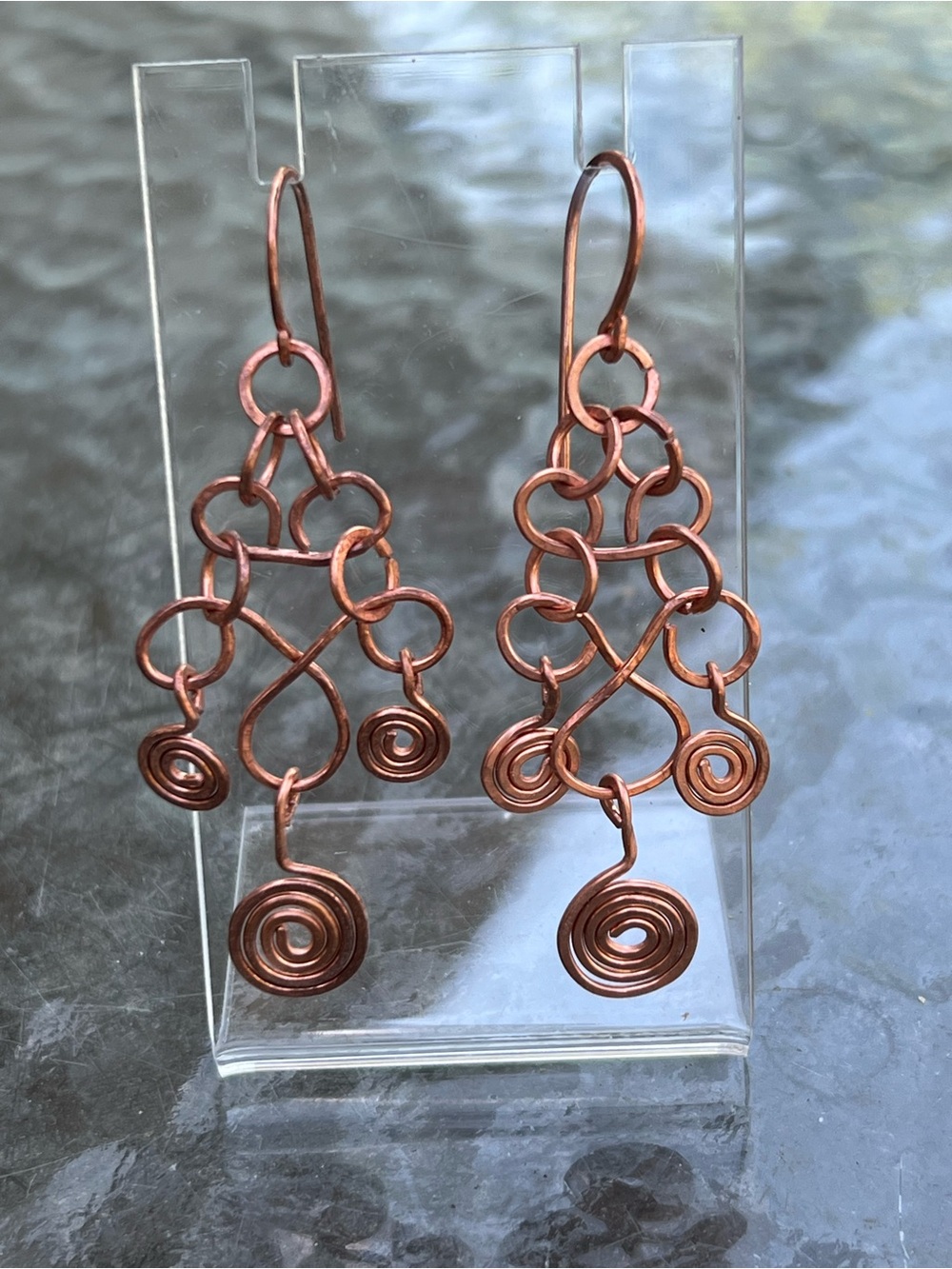 Handcrafted Copper Spiral Drop Earrings - Women Jewelry